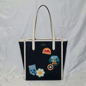 Kate Spade Day Tripper Navy Tote with White Trim and Patch Accents